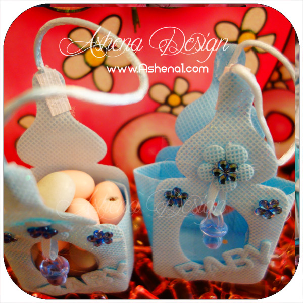 گیفت جشن نوزاد شیشه شیر پارچه ای آبی